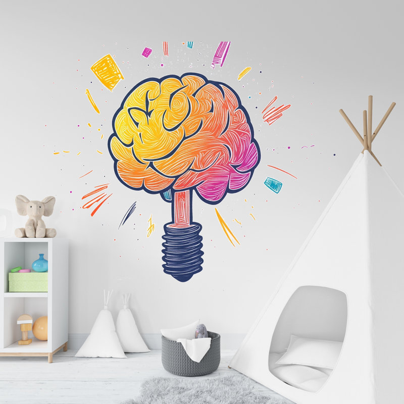 Décalcomanie murale d'ampoule colorée, autocollant Creative Mind, art mural pour chambre d'enfant, décoration de salle de classe, murale d'étude, 164Gm