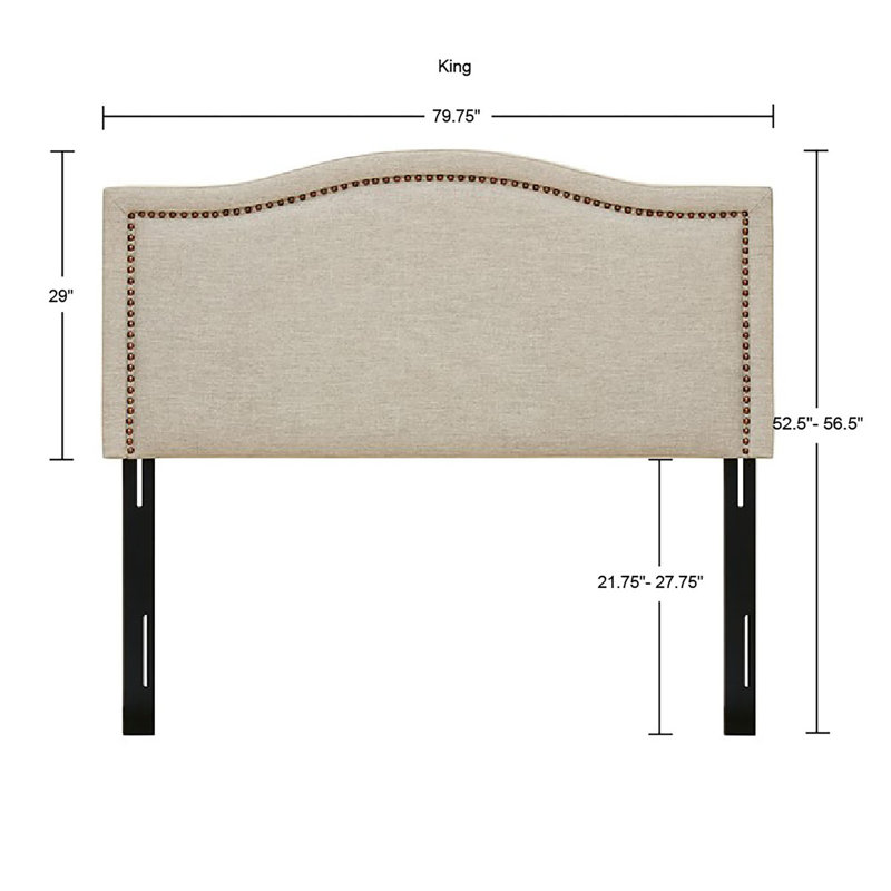 Clouchete Nadine Upholstered Nailhead Headboard, Natural, King