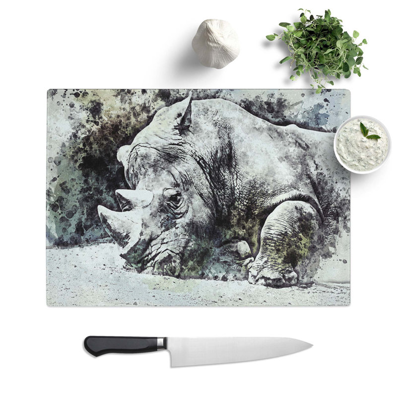Tempered Glass Resting Rhino Chopping Board, 39 cm W x 28.5 cm L