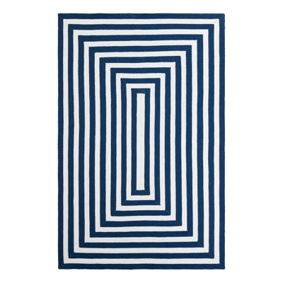 Kozan Geometric Handmade Flatweave Recycled P.E.T. Indoor / Outdoor Area Rug in Navy/White