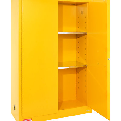 45 Gal Flammable Cabinet, Steel, 42.9 X 18.1 65.2 In, Proof, Yellow, Industrial Storage, 2 Adjustable Shelves, Manual Doors, , Ventilated, Secure With Grounding, Collecting And 3 Lock Liquid Use,
