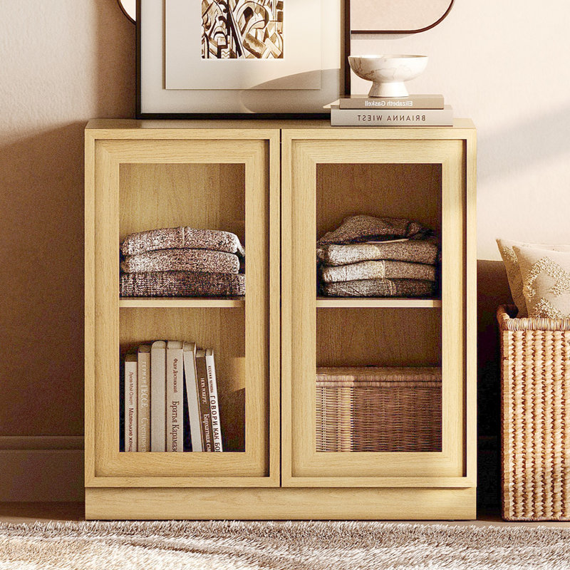Armoire d'appoint moderne avec 2 portes en verre, commode d'appoint multifonctionnelle avec grand rangement et tablette réglable