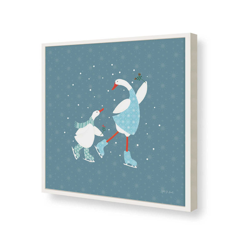 «Ducks in the Snow» par Yvette St. Amant, reproduction d'art, H 12 po x l 12 po, Blanc