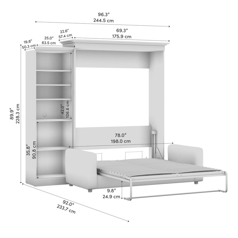 Alvaretta Upholstered Murphy Storage Bed, White/Gray, Queen