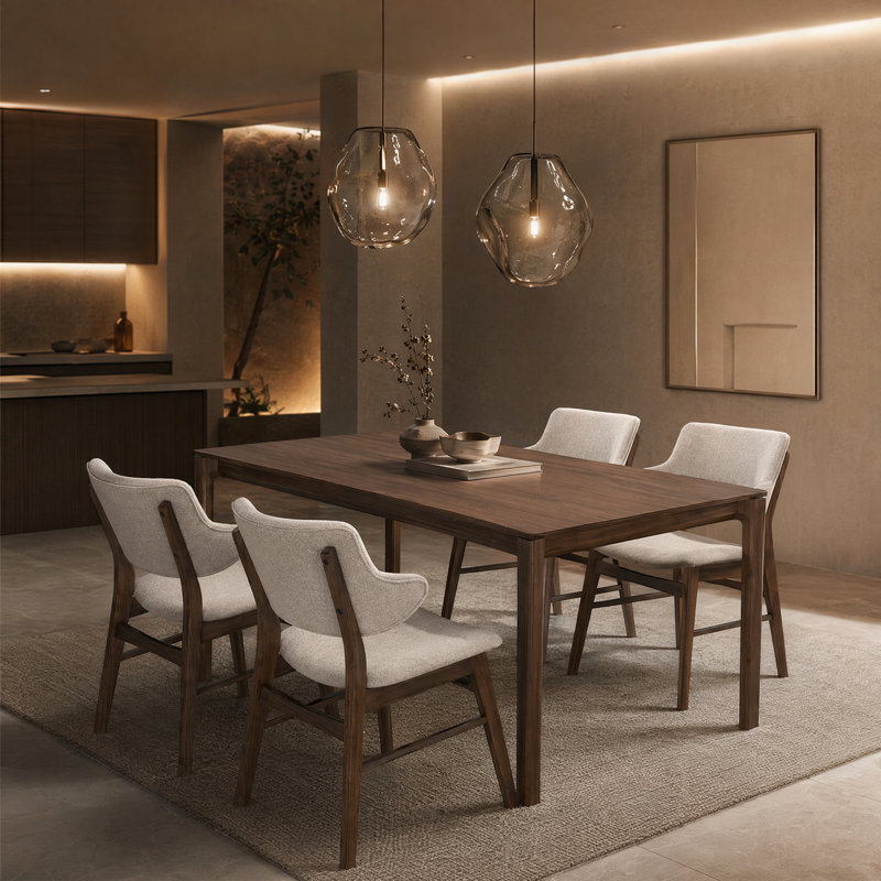 Capri 5-Piece Modern Dining Room Set With Curved Back Chairs, Brown, 4