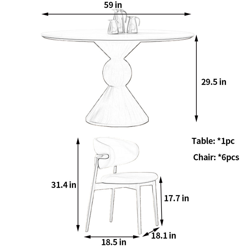 Petite table et chaises de salle à manger, H 29,5 po x L 59 po x l 59 po