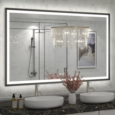Molly Black Metal Framed LED Front Light and Backlit Anti-Fog Wall Bathroom/ Vanity Mirror