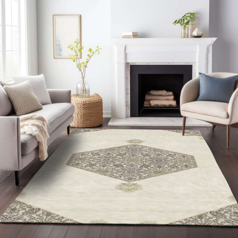 Riven Ivory Washable Indoor-Outdoor Rug - , 9' x 12'