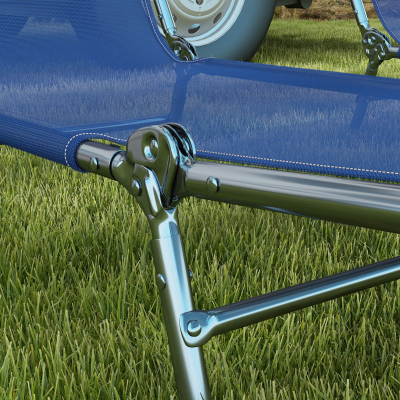 2 chaises longues, chaises longues pliantes avec dossier inclinable, siège en filet respirant, appui-tête, bleu foncé