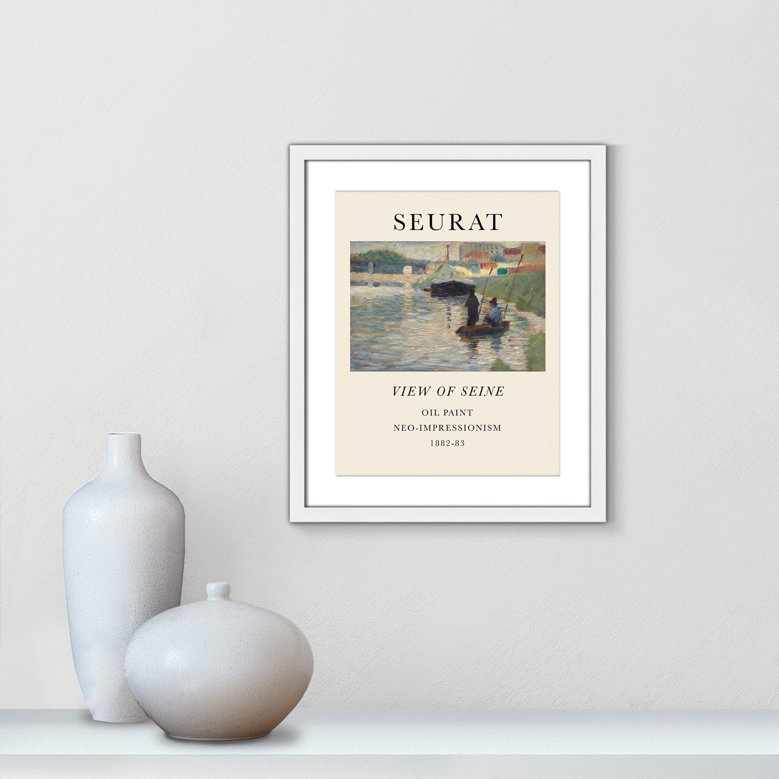 View Of Seine by Georges Seurat, Yes, 19" H x 16" W x 1.25" D, White Single Picture Frame