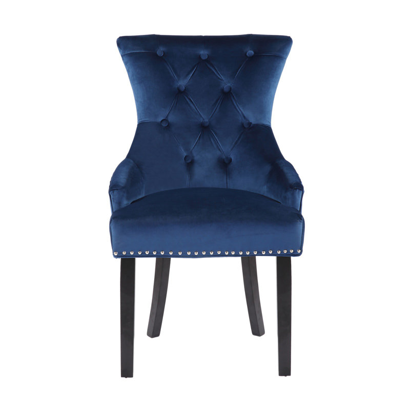 Chaise parsons capitonnée en velours, Bleu, 1