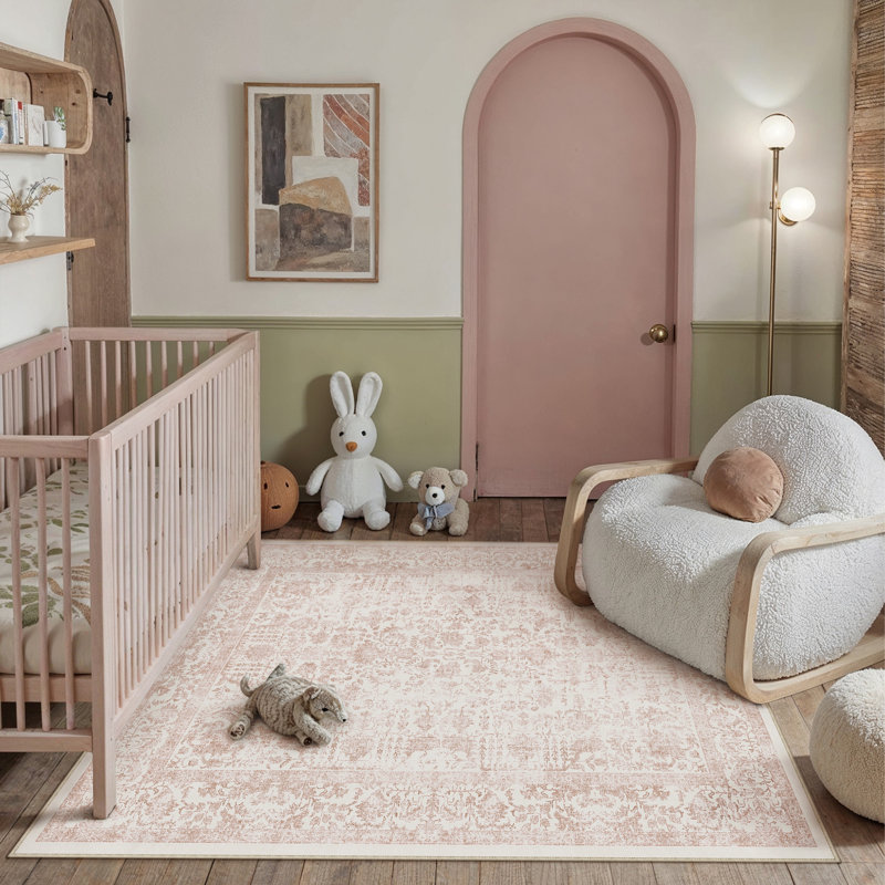 Tapis rose lavable Lilah, Rose, Rectangle 4' x 6'