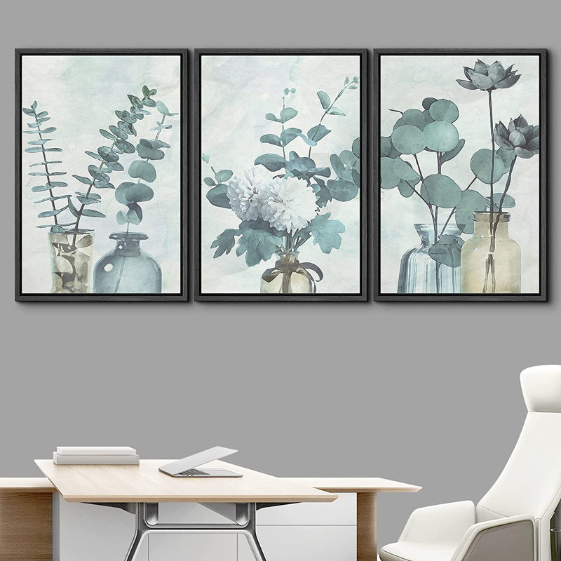 Ensemble de 3 impressions sur toile à cadre flottant, H 24 po x l 48 po x P 1,5 po, Noir