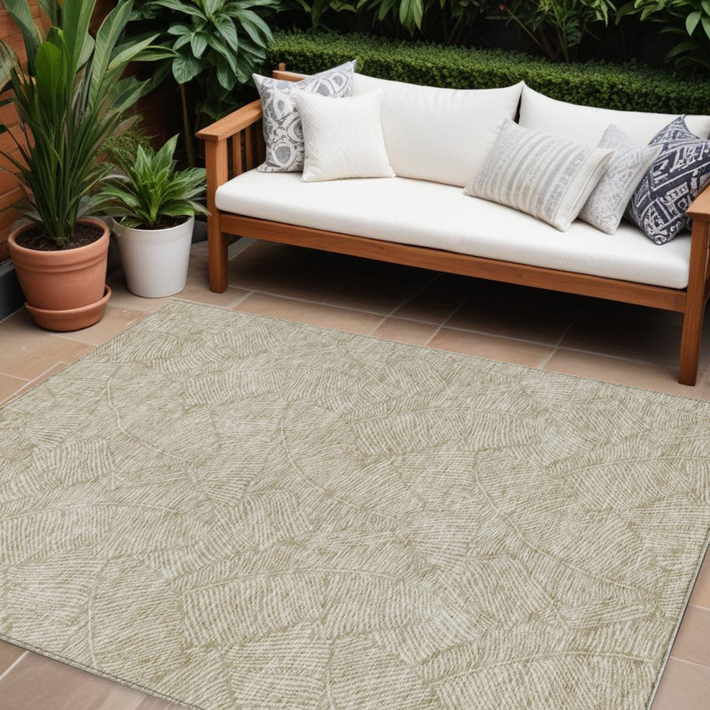Tapis extérieur lavable floral taupe et ivoire 10 pi x 14 pi