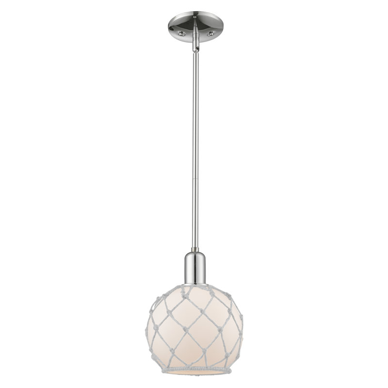 Arcadia - Mini-luminaire suspendu avec tige 10 po 1 lumière, H 10,63 po x l 8 po x P 8 po, Verre blanc avec corde blanche