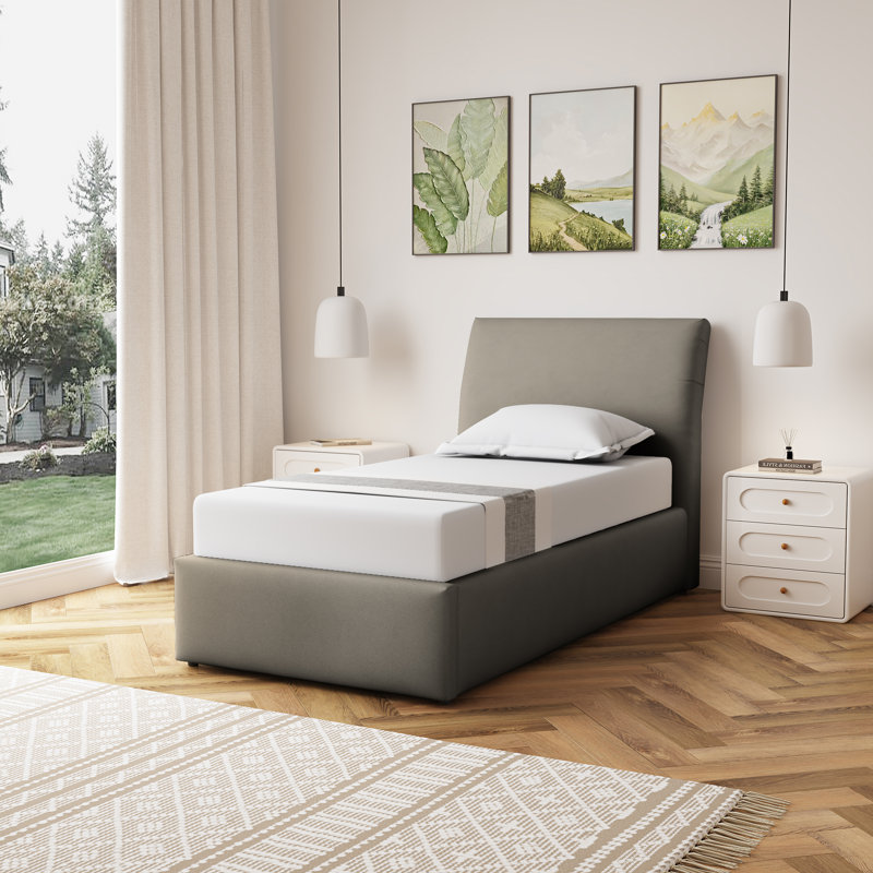 Upholstered Ottoman Storage Bed, Brown, Single (3')