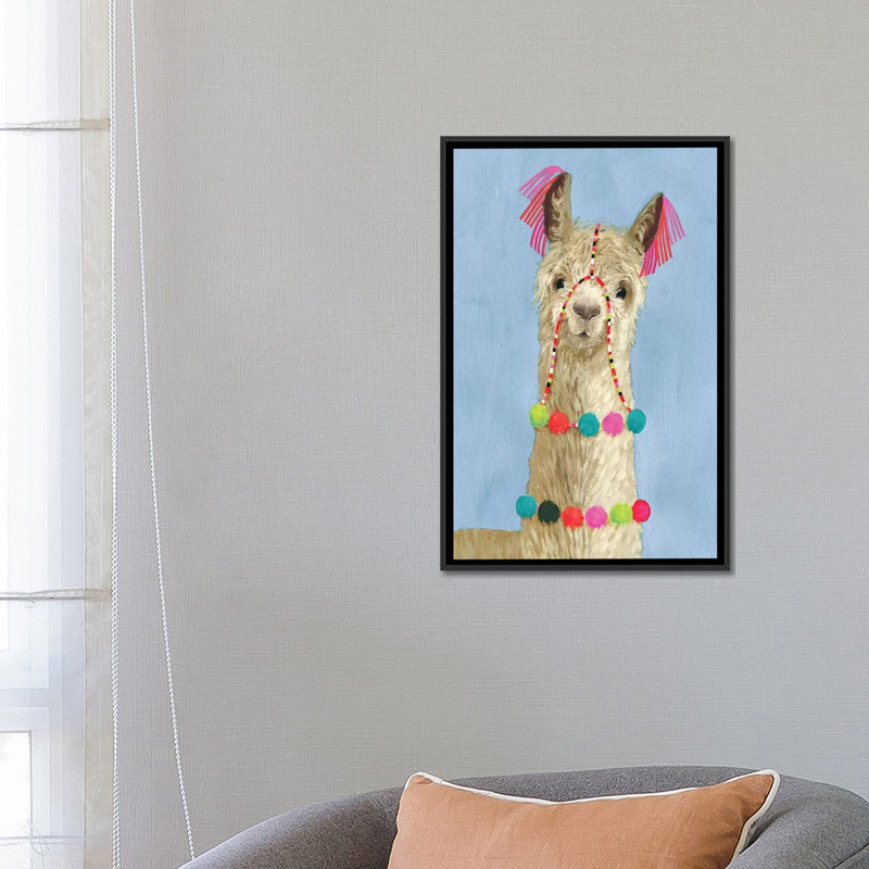 «Adorned Llama III», impression, H 26 po x l 18 po x 1,5 po, Toile avec cadre noir