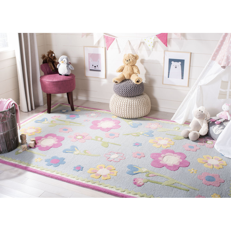 Tapis bleu en laine / coton touffeté à la main Claro, Rectangle 4 pi x 6 pi