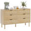 Commode de chambre à coucher, commode 6 tiroirs avec panneaux cannelés, chêne