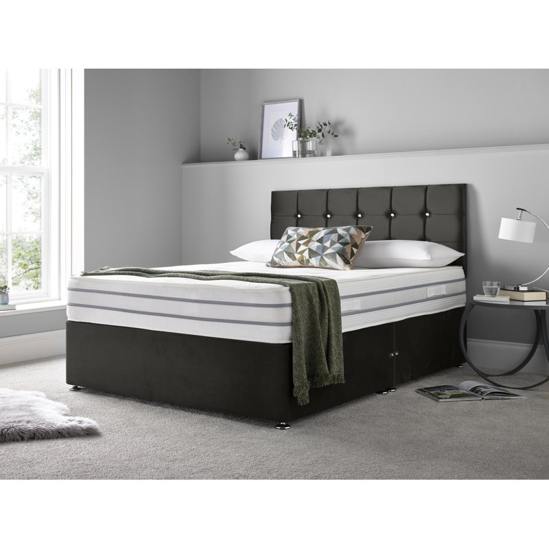Jaques Upholstered Divan Bed with Mattress, Mustard, Super King (6'), 2 Foot-End Drawers
