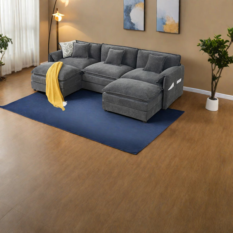 Canapés modulaires spacieux, canapé rembourré en U en chenille, design gris moderne pour le salon