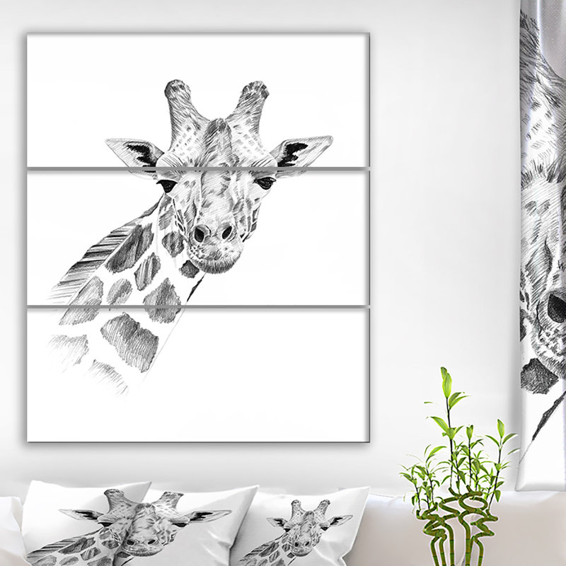 «Pencil Giraffe Sketch in Black and White», reproduction d'art à multiples images sur toile