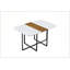 Ensemble de table de salle à manger 7 pièces rectangulaire avec plateau fixe en faux marbre blanc et grain de bois et 6 chaises en velours beige pour les petits espaces et les cuisines modernes-129892187