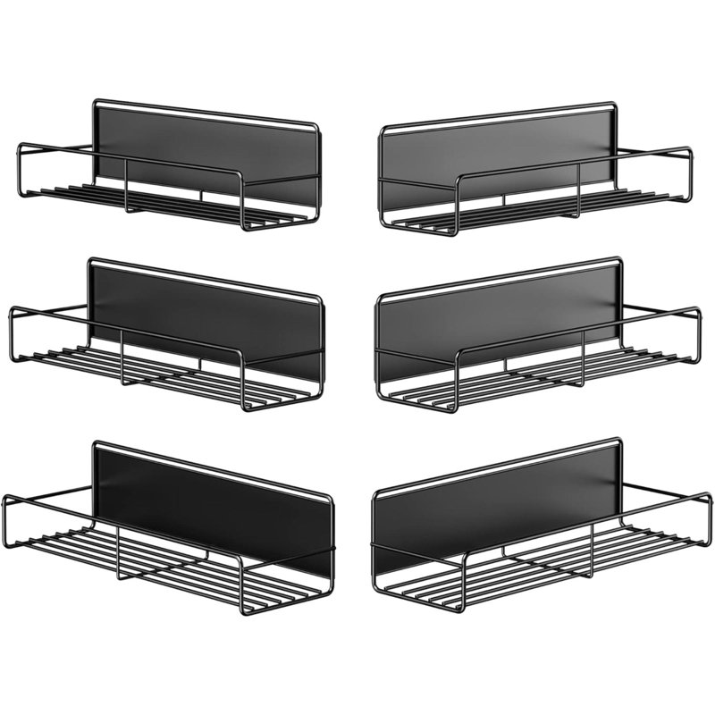 Ensemble de 6 étagères à épices magnétiques, économiseur d'espace pour réfrigérateur et tableau blanc, tablette de réfrigérateur en métal pour la cuisine et la salle de classe, noir