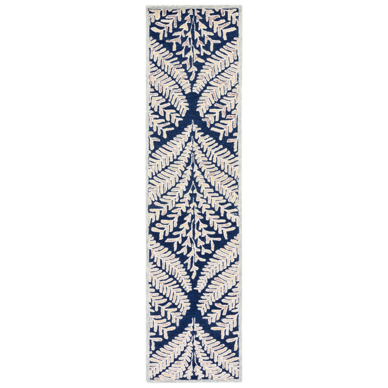 Arisdelsy Floral Handmade Tufted Wool Navy/Ivory Area Rug, Runner 2'3" x 9'