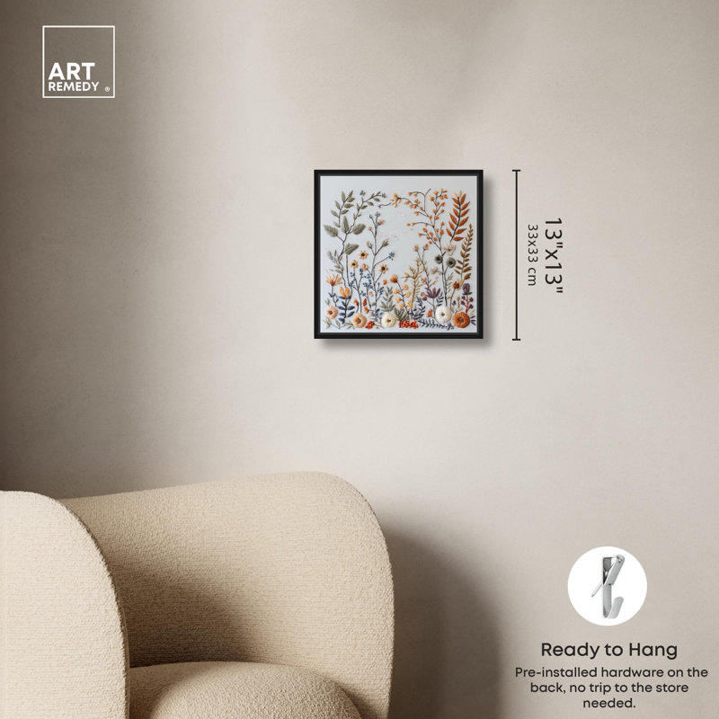 «Thicket Threaded», impressions florales sur toile par Art Remedy, H 13 po x l 13 po, Structure noire
