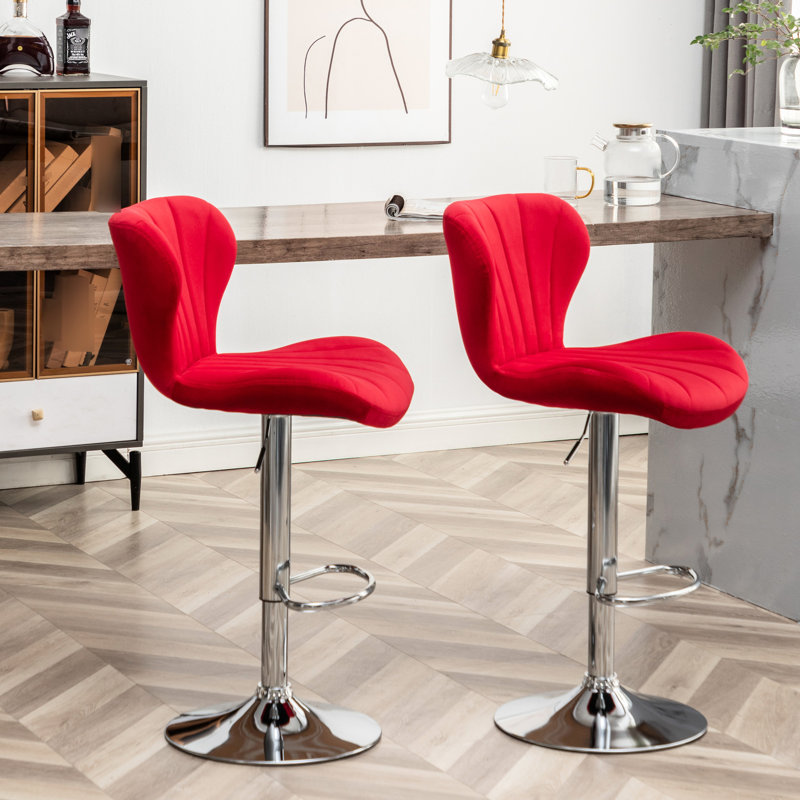 Pivotant rouge de 2 po, rembourré de mousse fine, hauteur de siège réglable, - repose-pieds, design moderne élégant, 2 - rembourrage en mousse épaisse confortable, revêtement en tissu doux, style
