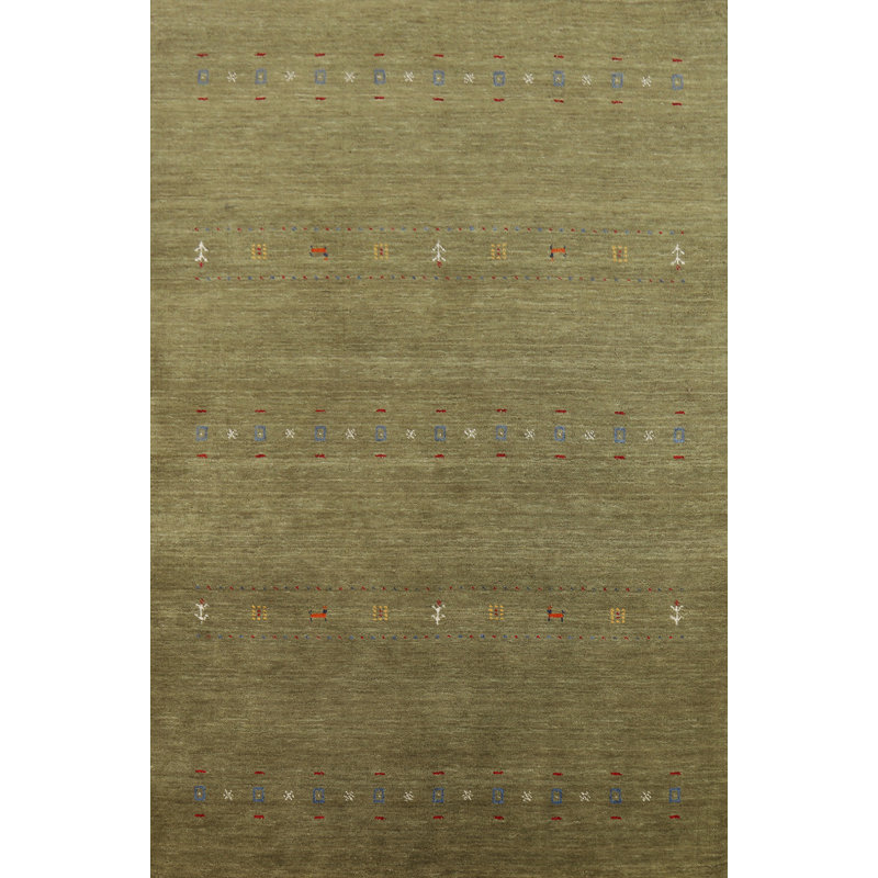 Tapis oriental tribal en laine vert Gabbeh 5 x 8