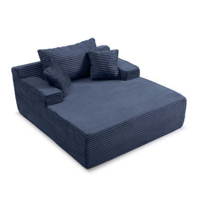 Chaise longue en velours côtelé bleu de 142 cm (56 po), canapé inclinable surdimensionné pour l'intérieur avec 3 coussins moelleux, larges accoudoirs, fauteuil de détente préassemblé pour une utilisation dans plusieurs pièces