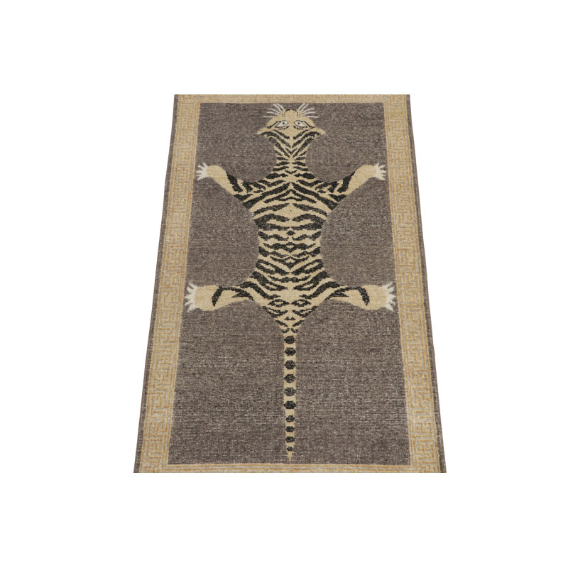 Distressed Homage Hand Knotted Wool Animal Print Area Rug, Runner 3' x 8'