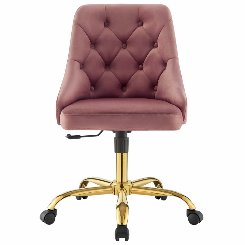 Distinct Tufted Swivel Performance Office Chair, Dusty Rose, Gold, Velvet
