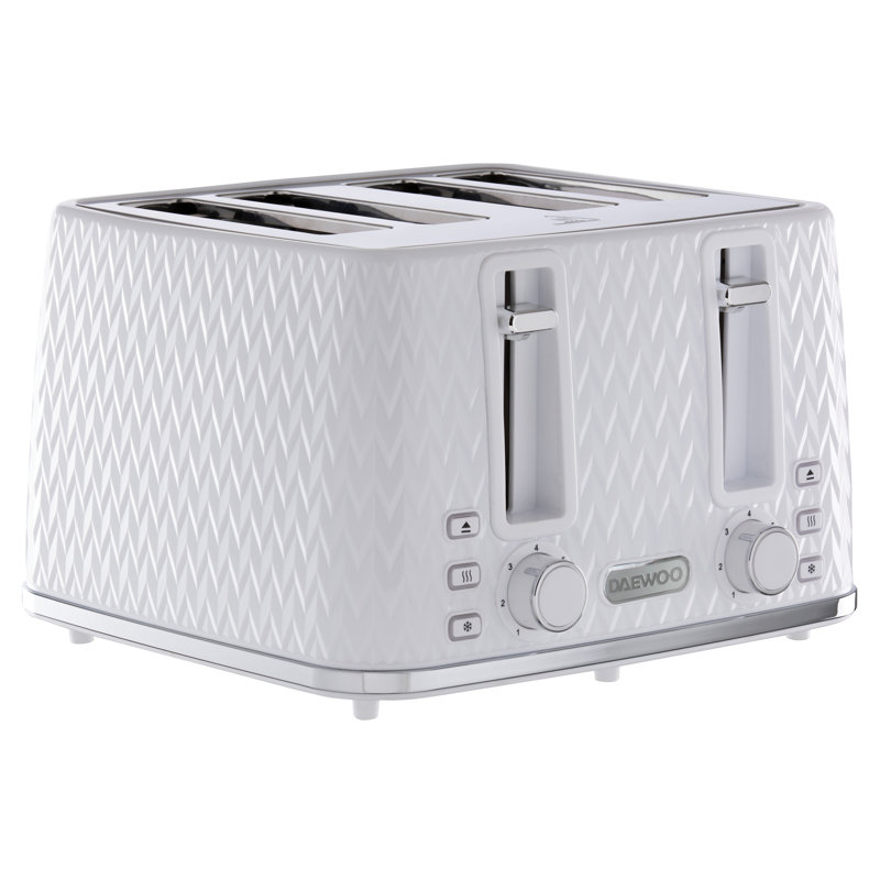 Daewoo Argyle 4 Slice Toaster Easy Clean With High Lift Handle Defrost and Reheat, White