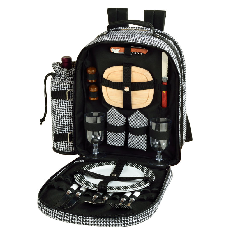 Houndstooth Black and White Picnic Backpack with Cooler