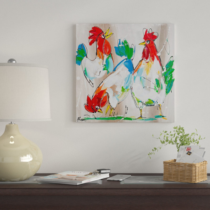 « coqs parle » par art fiore, impression sur toile tendue, H 12 po x l 12 po x P 1,5 po, Toile tendue, Pas de tapis