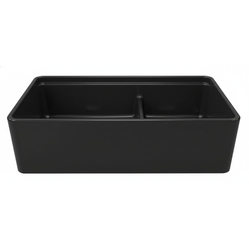36" Reversible Double Bowl Fireclay Farmhouse Sink, Black