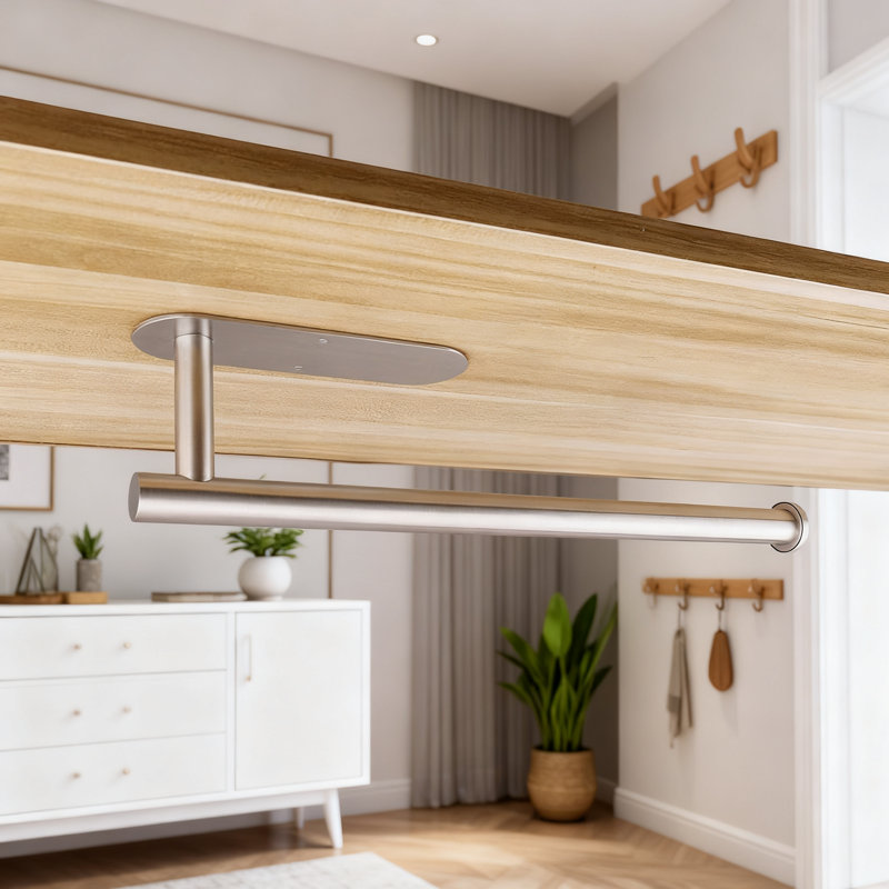 Porte-essuie-tout adhésif sous l'armoire, fixation murale en acier inoxydable peu encombrante pour essuie-tout, installation horizontale ou verticale