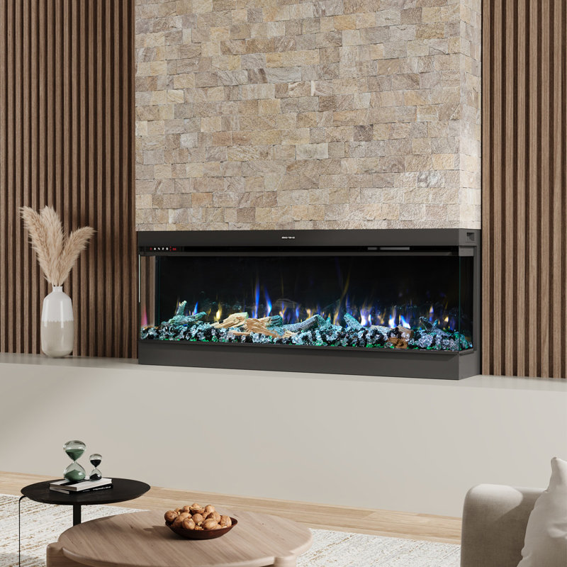 Brayden Studio 125.5 cm W Black Recessed Wall Mounted Electric Fireplace with 5120 BTU