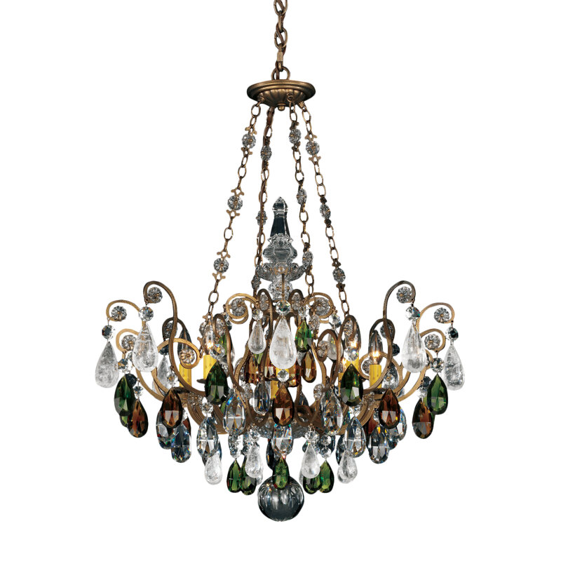 Renaissance 8 - Light Glass Chandelier, Etruscan Gold / Clear Rock