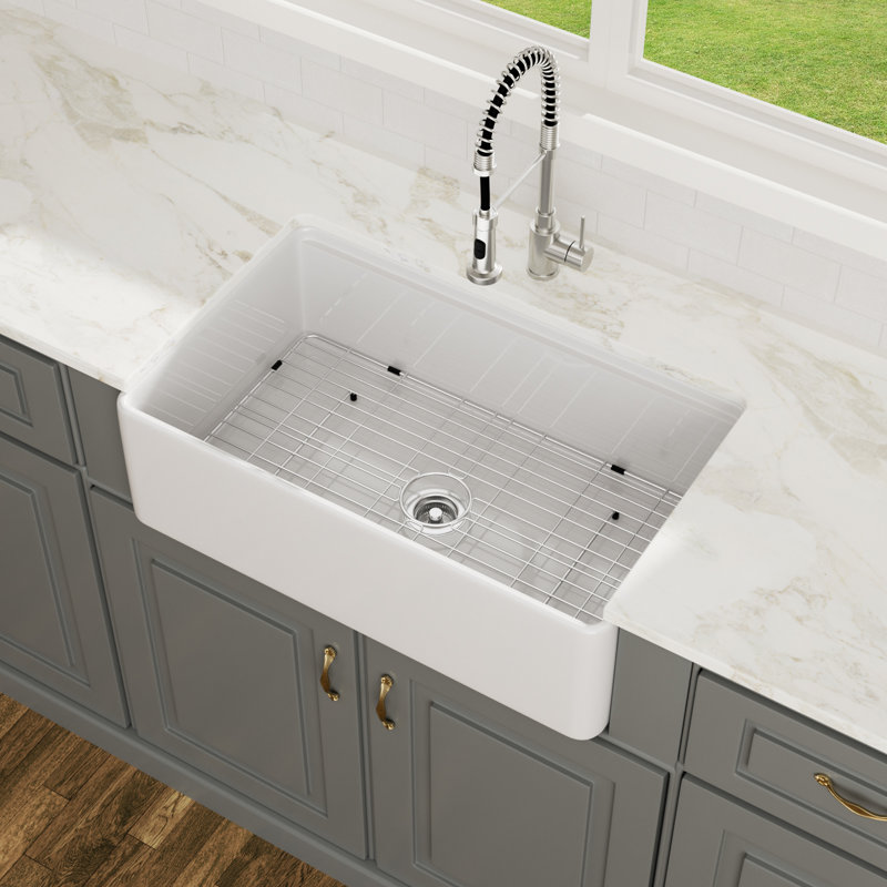 33" L x 20" W Large Single Bowl Fireclay Workstation Farmhouse Kitchen Sink with Accessories