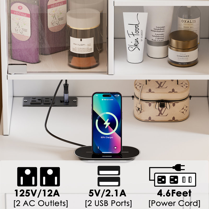 Coiffeuse 47,2 po avec miroir à DEL et lumière