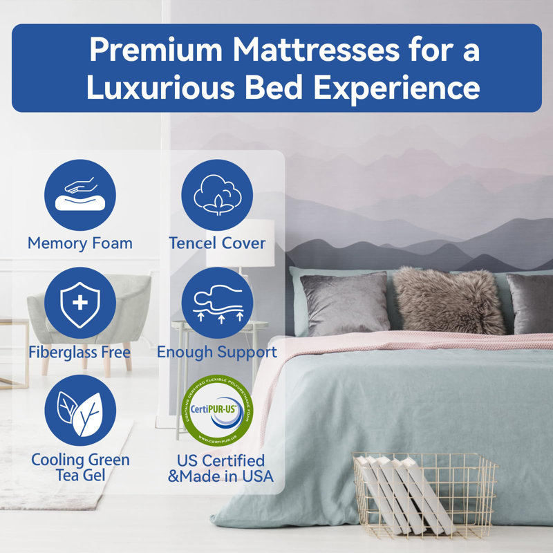  Alwyn Home Memory Foam Mattress With Tencel Cover, Twin, 8"