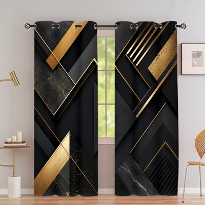 2 pièces rideaux occultants à motif géométrique en marbre noir et or abstrait, motif de luxe moderne, isolation thermique, réduction du bruit et protection de la vie privée, obscurcissant décoration intérieure élégante pour la chambre à coucher, le salon, la salle à manger