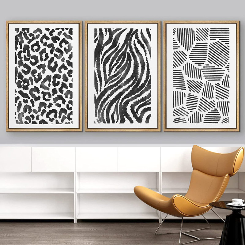 «Geometric Line», peinture sur toile flottante 3 pièces, H 24 po x l 48 po x P 1,5 po, Naturel