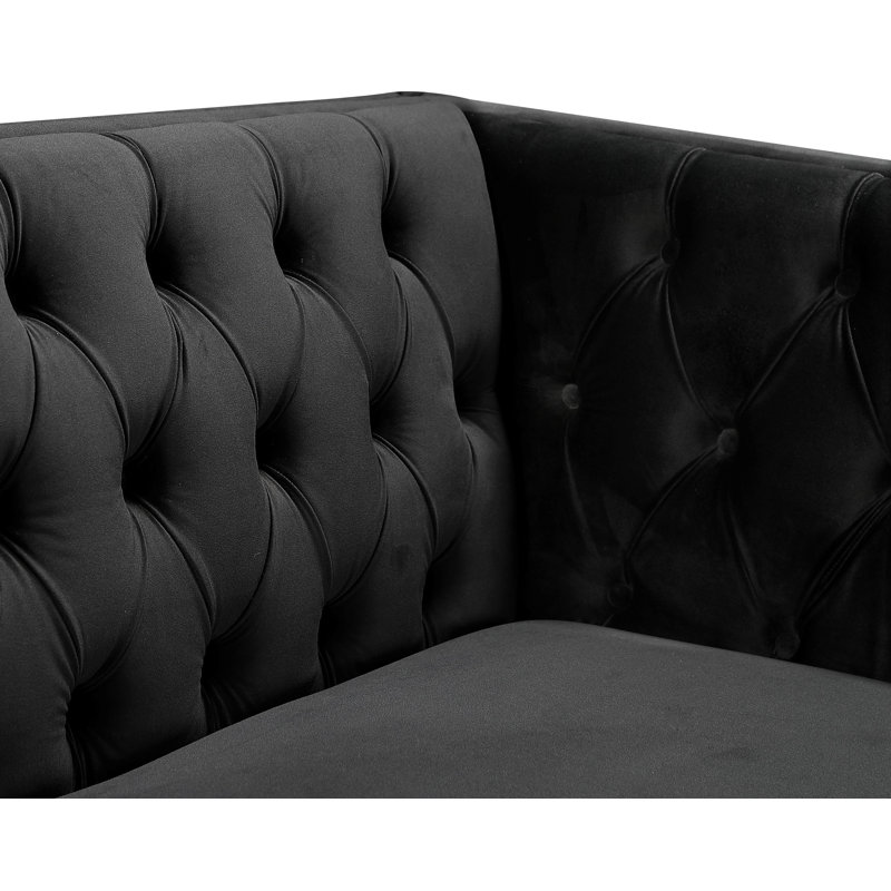 Michelle 44" W Tufted Velvet Armchair, Black Velvet