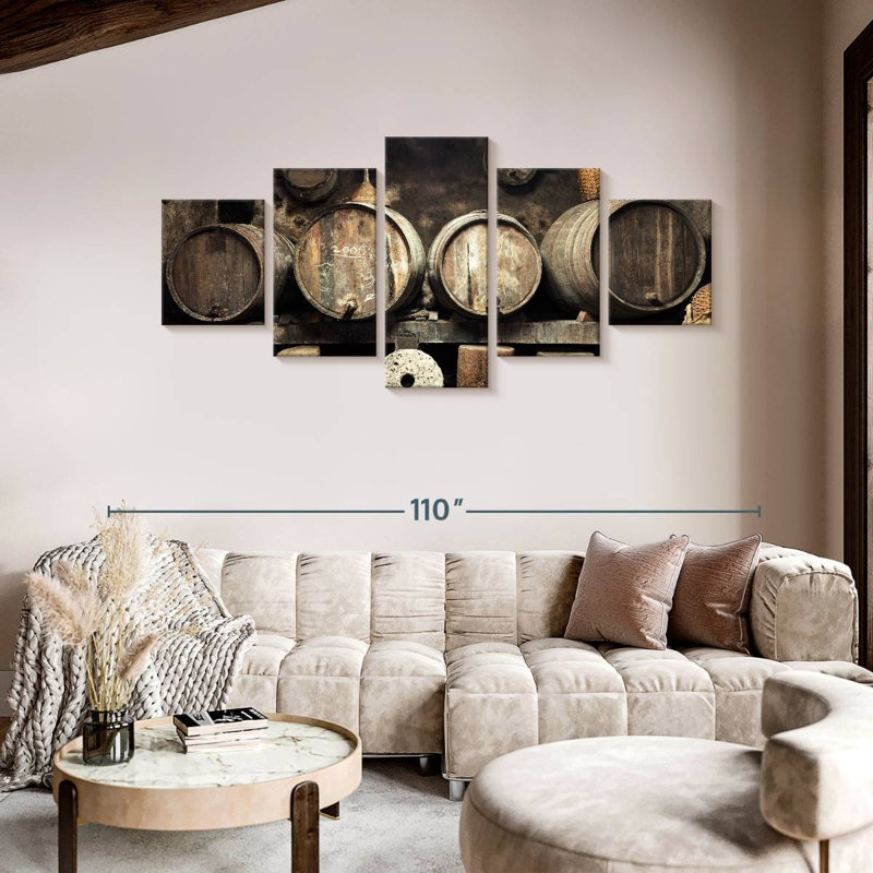 Old Wine Cellar - 5 pièces sur toile tendue, H 42 po x l 92 po x P 1,25 po