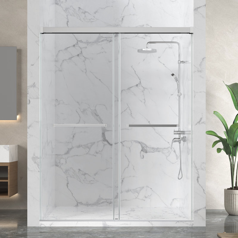 Ward Series 76 In. X 56-60 In. Frameless Sliding Shower Door In Polished Chrome With 3/8" (10Mm) Tempered Clear Glass